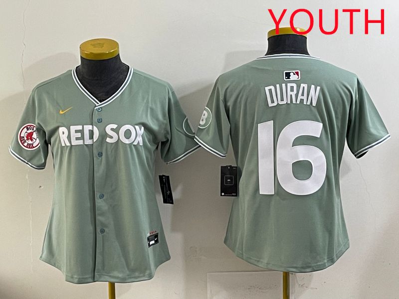 Youth 2025 Boston Red Sox #16 Duran Light Green Joint Name Nike MLB Jersey style 8